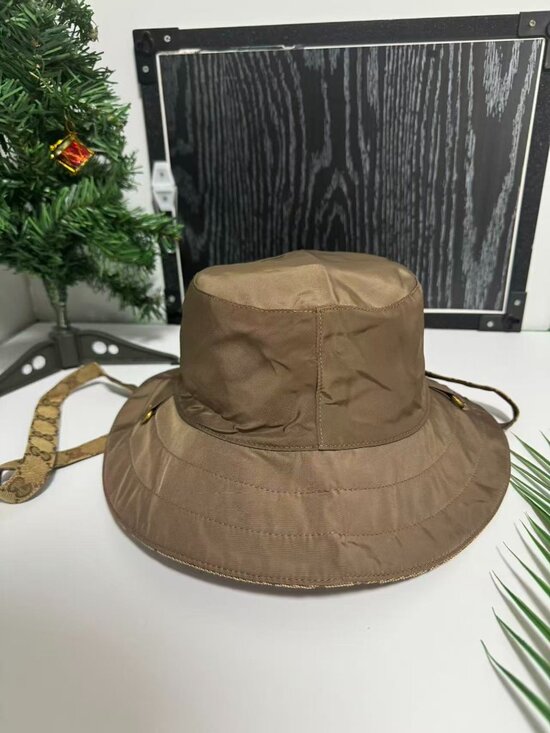 ✨Gucci Brown Nylon Bucket Hat with GG Detachable Strap - Luxury Sun Hat✨